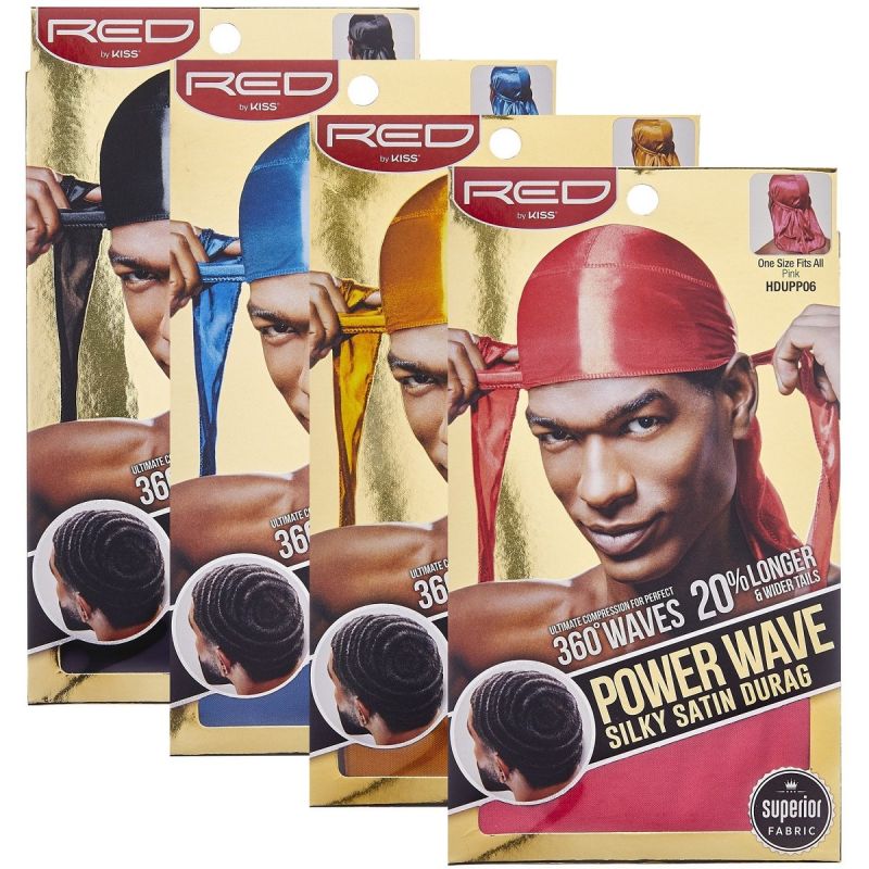 Red by Kiss Bow Wow X Power Wave Checker Silky Durag for Men Waves
