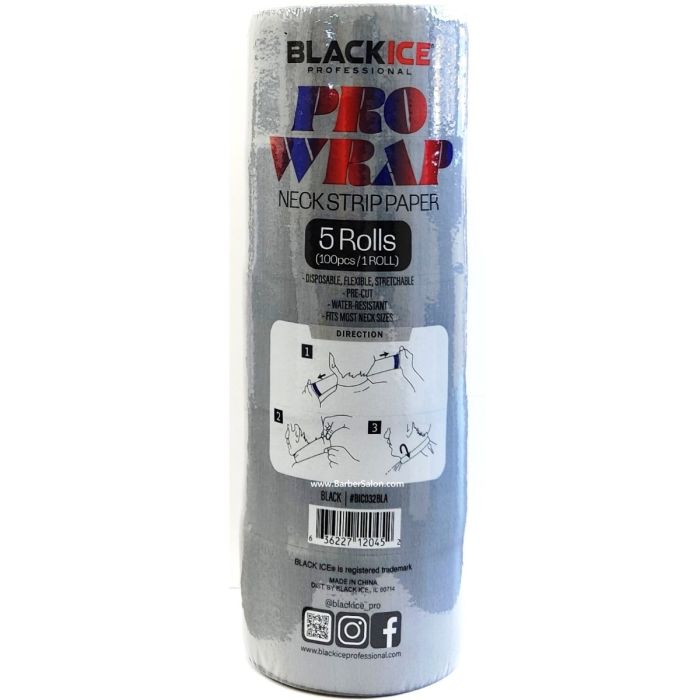 Black Ice Neck Strip Paper Rolls [Black] - 500 Strips #BIC032BLA