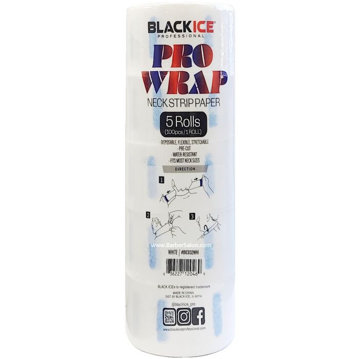 Black Ice Neck Strip Paper Rolls [White] - 500 Strips #BIC032WHI