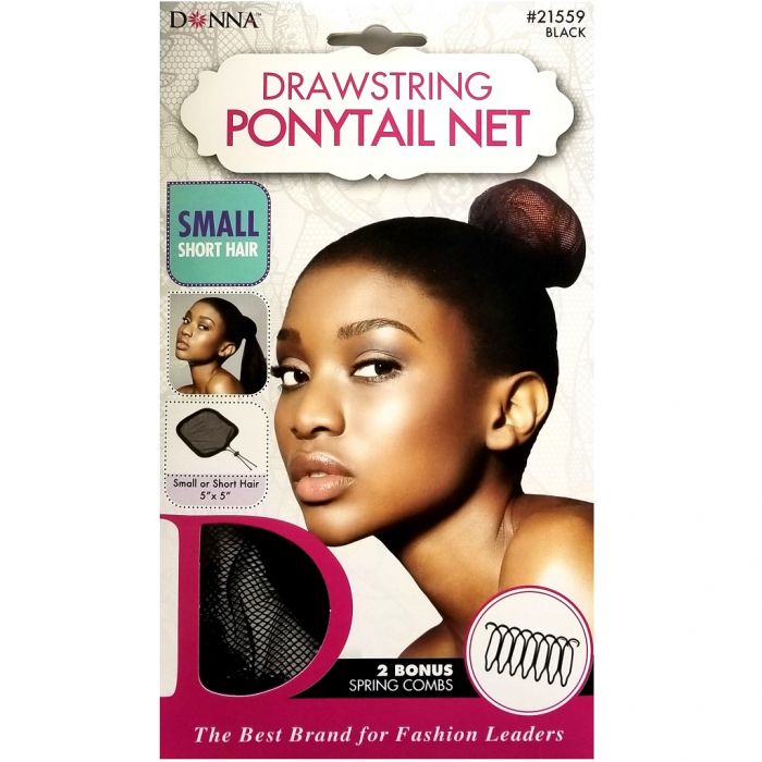 Donna Drawstring Ponytail Net Small Short Hair - Black #21559
