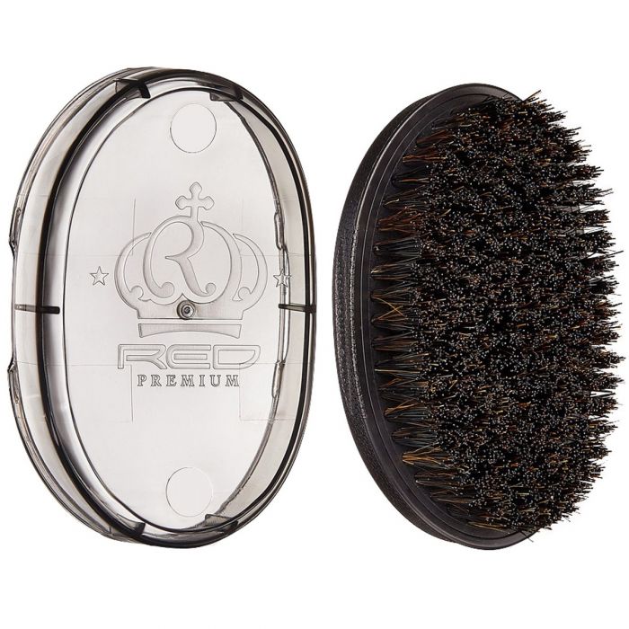 Red Premium Pocket Wave X Bow Wow Mixed Boar Bristles Curved Wave Brush with Case - Medium #BR32