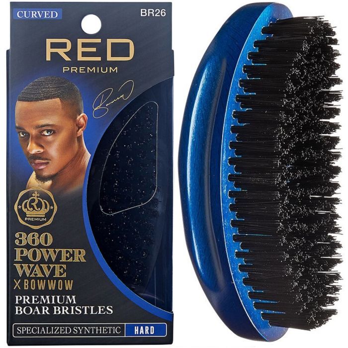 Red Premium 360 Power Wave X Bow Wow Premium Specialized Synthetic Curved Palm Brush - Hard #BR26