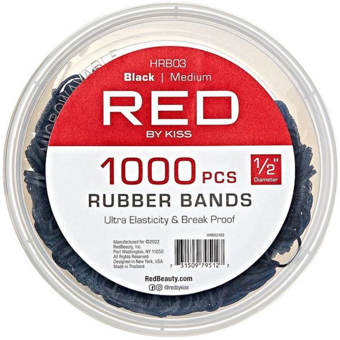 Red by Kiss Rubber Bands Medium - 1000 Count Jar #HRB03