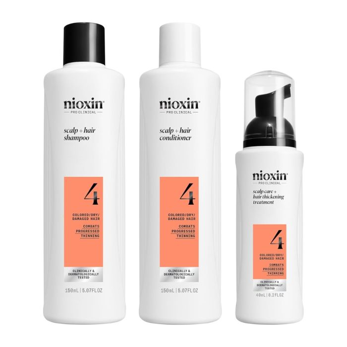 Nioxin 3-Step Scalp Care + Hair Thickening System Kit No.4 - Colored, Dry, Damaged Hair | Combats Progressed Thinning [TRIAL KIT]