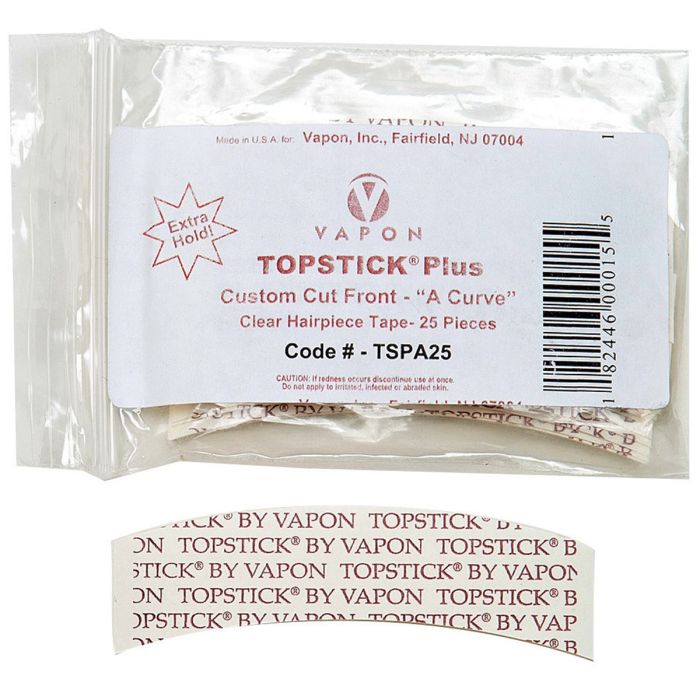 Vapon Topstick Plus Custom Cut Front - "A Curve" Clear Hairpiece Tape - 25 Strips #TSPA25
