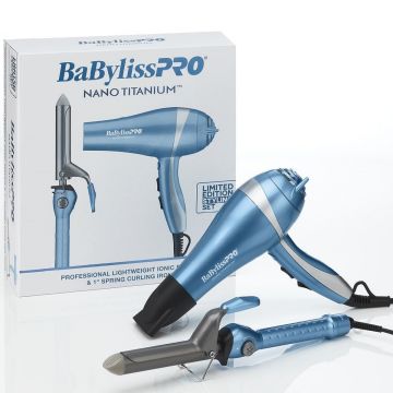 BaByliss Pro LIMITED EDITION Professional Lightweight Ionic Dryer & 1" Spring Curling Iron Combo #BNTPP68
