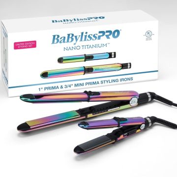 BaByliss Pro Nano Titanium Limited Edition Iridescent Prima Stainless Steel Styling Irons 1" & 3/4" Combo! #BNTPPRB75