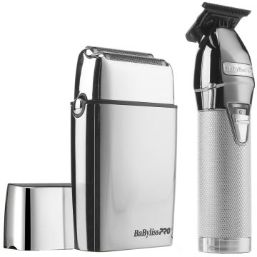 BaByliss Pro LIMITEDFX Collection Silver Trimmer and Double Foil Shaver #FXDUOFS2TS